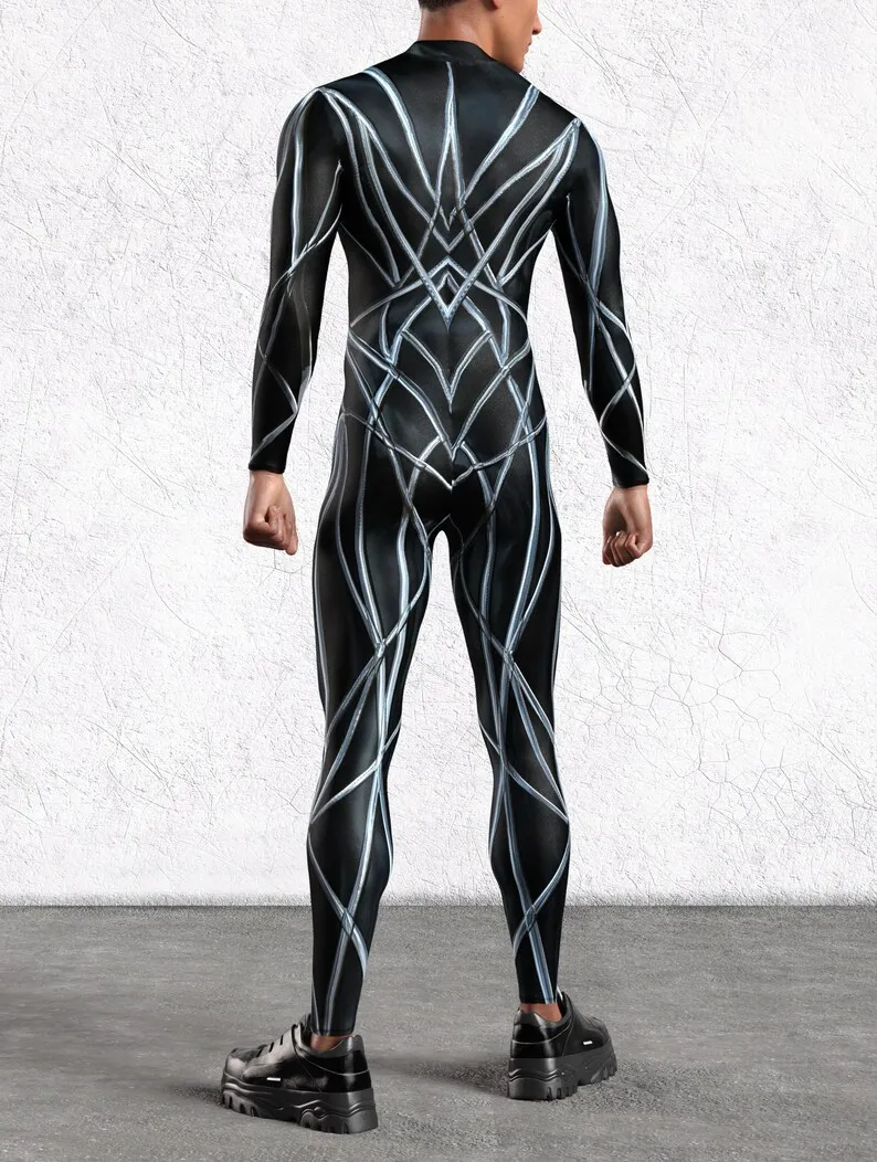 Herren Sexy Bunter Print Bodysuit Punk Morphsuit Halloween Roboter Zentai Anzug Feiertagsparty Jumpsuit Rave Cosplay Kostüm – Detail 4