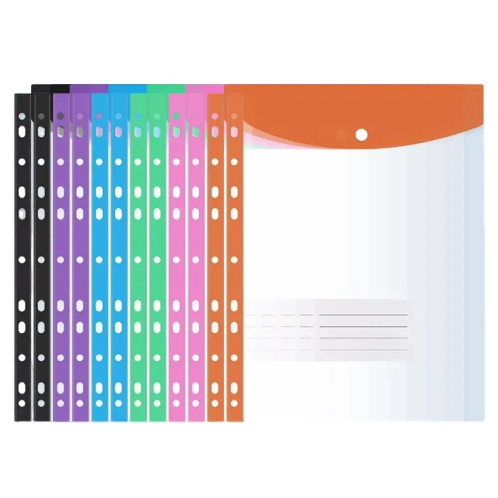 

12Pcs Large-Capacity Loose-Leaf File Bags Waterproof Colorful A4 Expandable Binder Pocket 11 Holes Simple