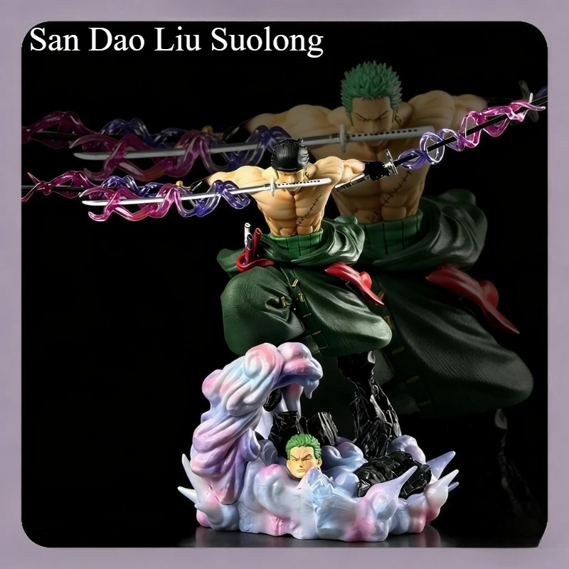 

27CM One Piece Three Knives Flow Solon Double Shaking Head Three Swords Anime Model Statue Birthday Gift