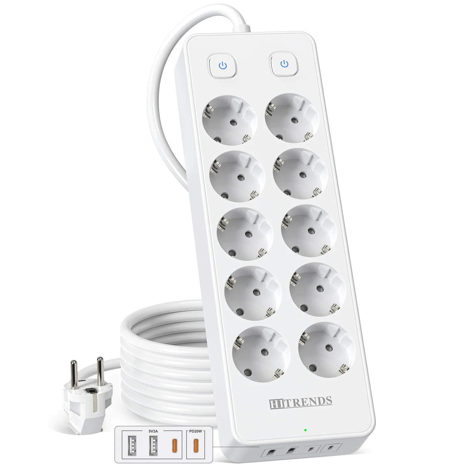 14-in-1 Multi-functional Power Socket, 4USB Fast Charging Power Strips, 2-Meter Wire, Wall-mounted Independent Switch