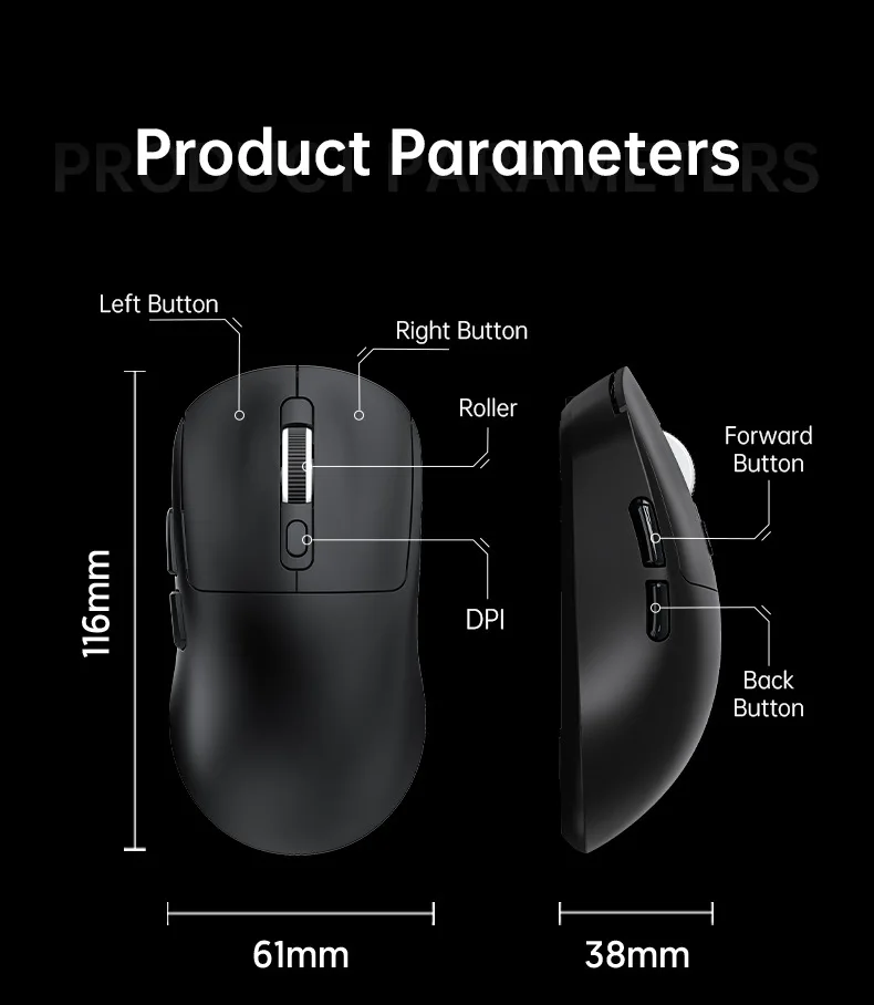 KEBIDUMEI Kabelgebundene/2,4 GHz/BT kabellose Gaming-Maus, 8000 DPI, 6 Stummschalttasten, wiederaufladbare Maus, leichtes Design, Mäuse für Bürospiele – Detail 11