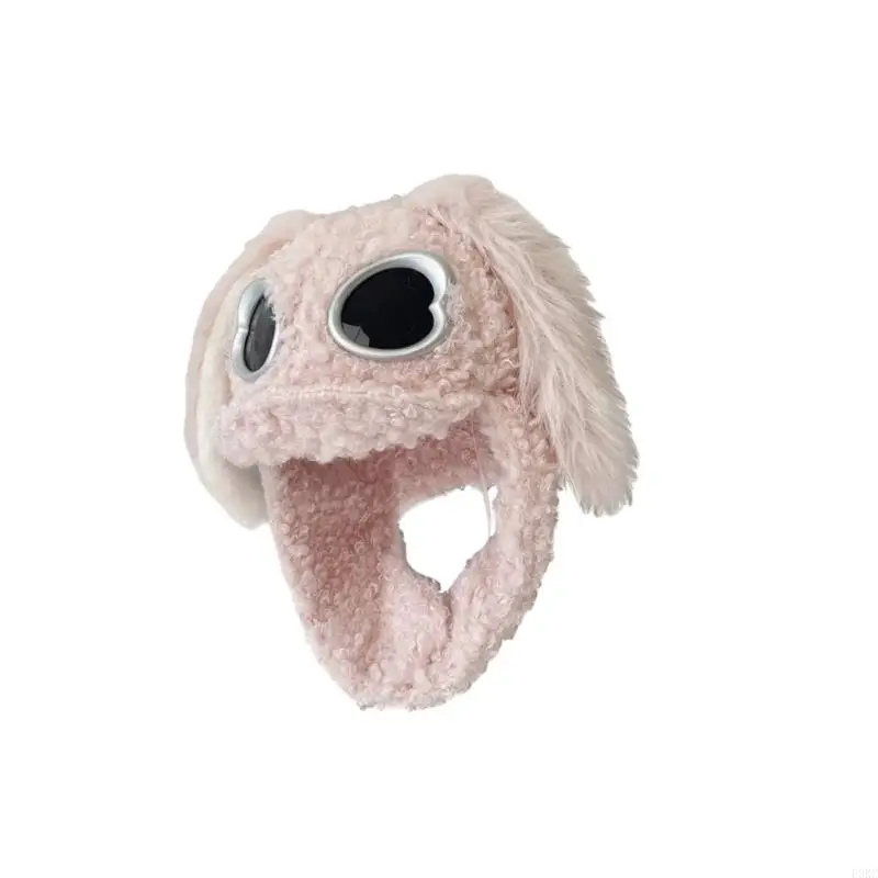 

F3KC Плюшевая шапка с длинными ушками и очками-ушанками Мягкий плюшевый головной убор Пуловер 2000-х годов