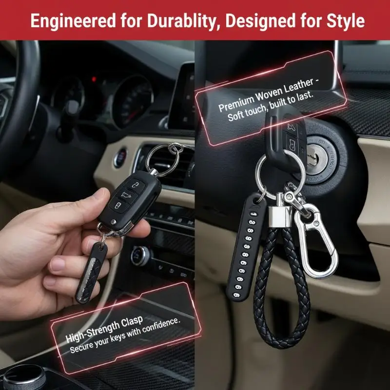 @*#@Trendy DIY Mobile Phone Number Plate Pendant Keychain For Punk Simple Woven Leather Rope Anti-lost Car Key Chain Accessories