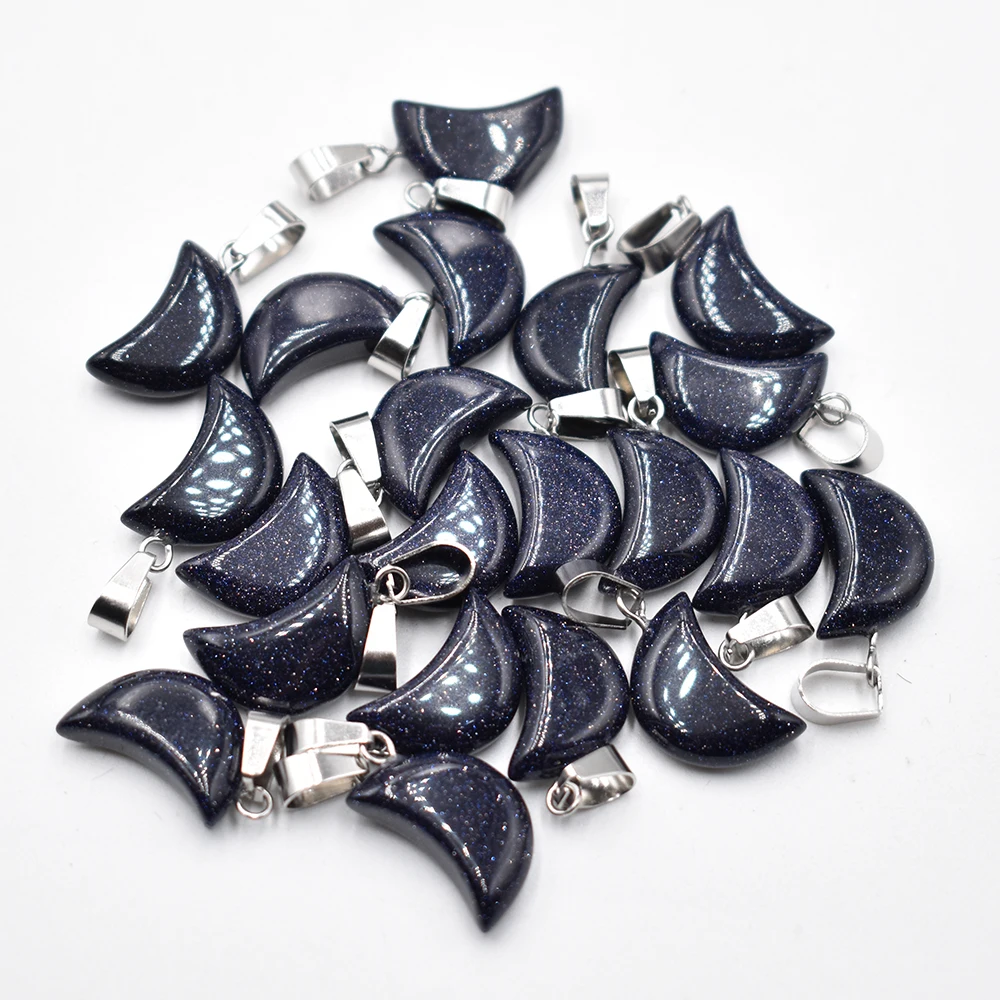 Fashion Blue sand stone green aventurine crescent moon shape charms pendants for DIY jewelry making Wholesale 24 50pcs/lot free