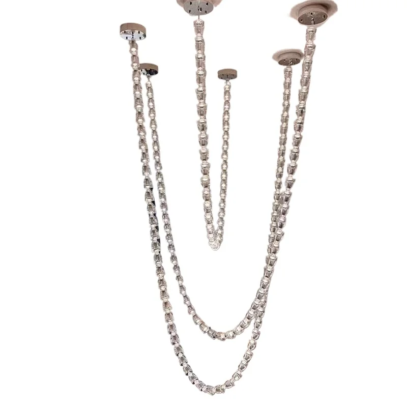 

Villa duplex floor empty living room crystal chandelier designer loft apartment wine glass necklace chandelier