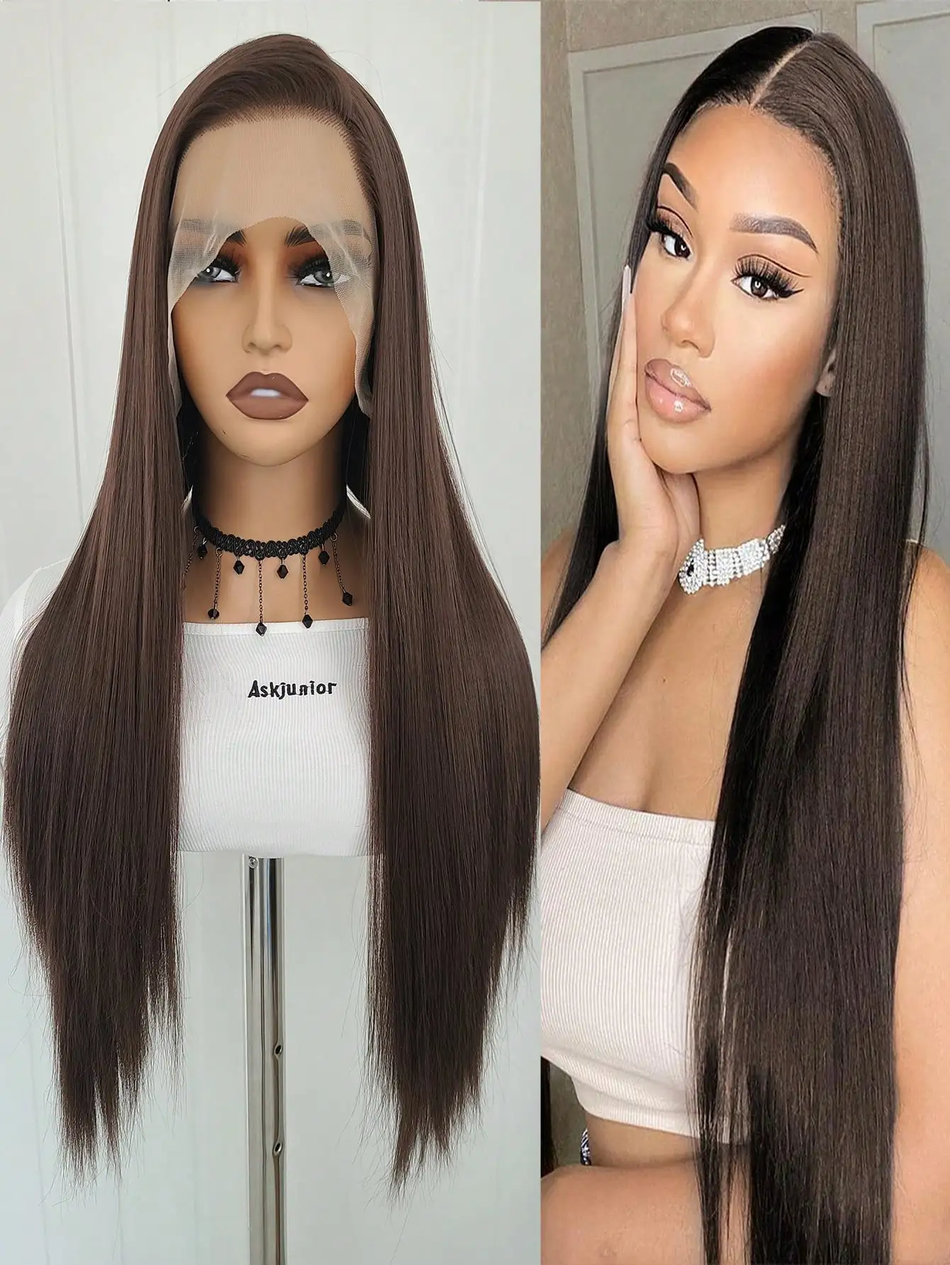 24-Inch Long 13x4 Straight Free Parting Lace Front Synthetic Wig Made Of Heat-Resistant Fiber For Daily Wear