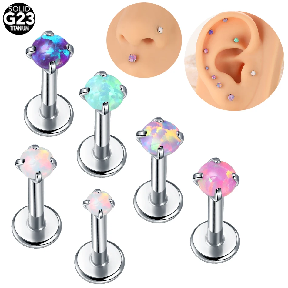 1Pc G23 Titanium Opal Ear Tragus Stud Internally Threaded Helix Piercing Labret Stud Earrings for Women Body Jewelry 16G 14G