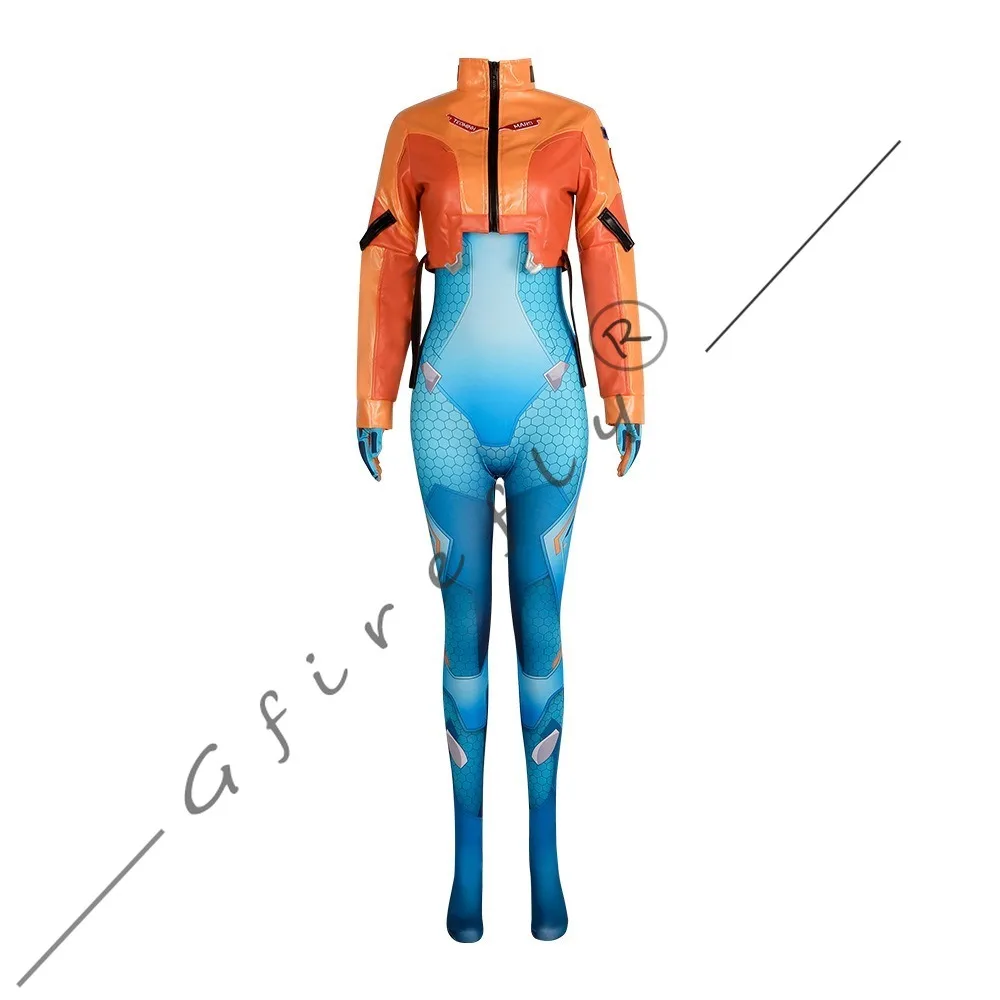 Overwatch Cosplay Costume Juno Printed Bodysuit Coat Wig Party Polyester Anime Convention Stage Performance Outfit