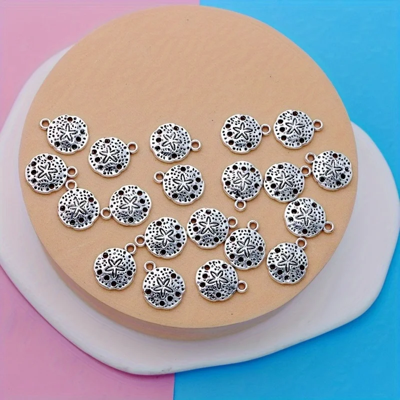 10pcs Sea Urchin Charm Pendants for Jewelry Making Antique Silvery Color Starfish Sand Dollar Pendants Charm