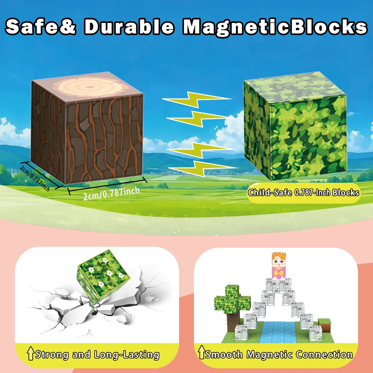 Magnetic Building Blocks DIY Magnet Cube Tiles Montessori STEM Learning Educational Sensory Toys for Kids Boy Girl Ages 3+ Gift