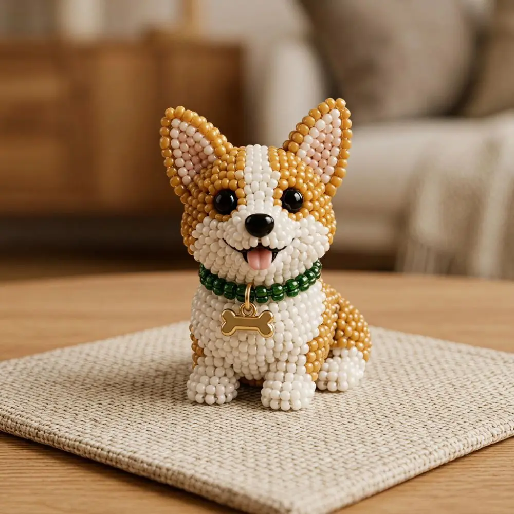 Handmade DIY Animal Bead Embroidery Kit Colorful Mini Beadwork Art Craft Set Educational Dog 3D Bead Pet Keychain Making Kit