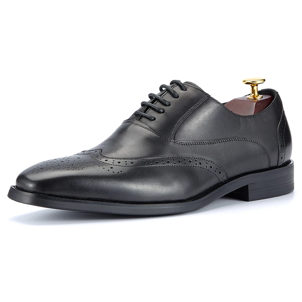 Men's Formal Business Brogue Shoes First Layer Cowhide Leather for Office Meetings Comfortable Dress Shoes