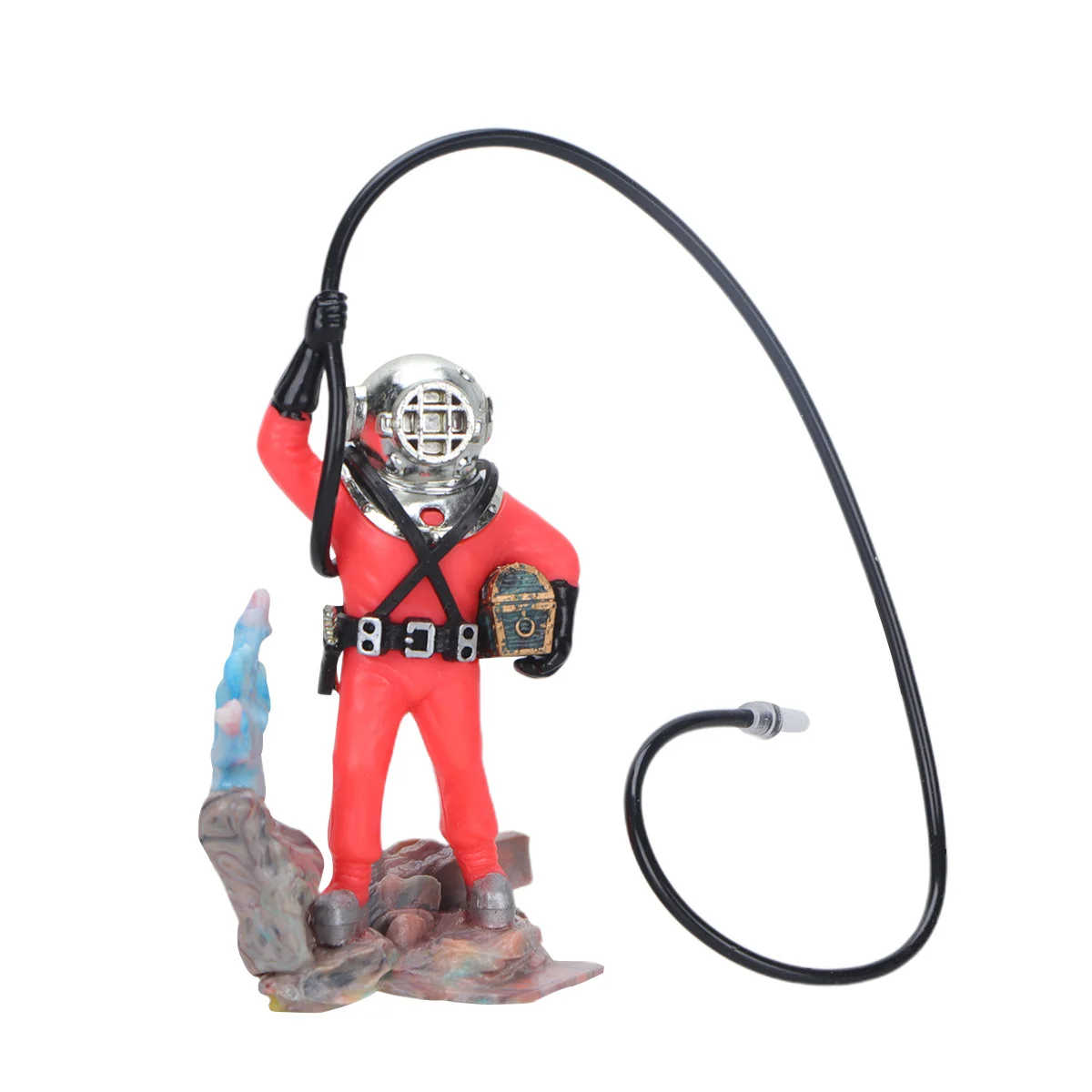 

Diver Fish Tank Decoration Red Aquarium Ornament Bubble Sculpture Resin For Fresh Salt Water Pets Underwater Landscape