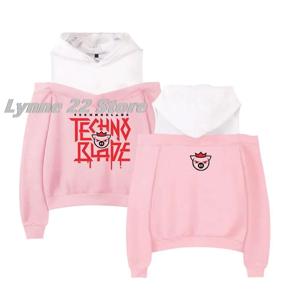 2024 HOT Technoblade Never Dies  Sweater Hooded Open Shoulder Pullover Autumn Casual Women Sweatshirt Kawaii Creative