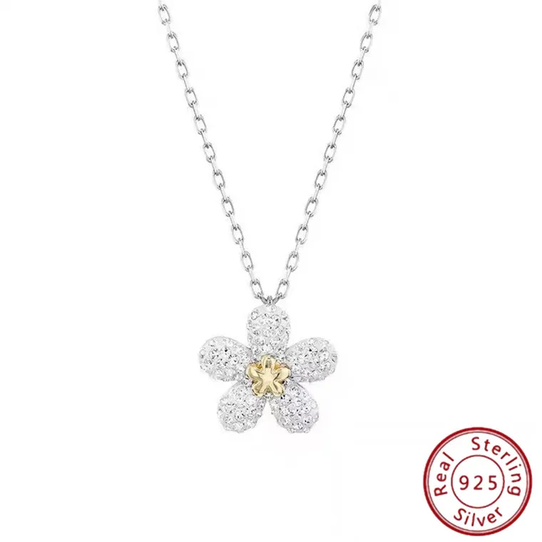 

S925 Sterling Silver Tough Flower Small Flower Necklace Women's Crystal Collarbone Chain