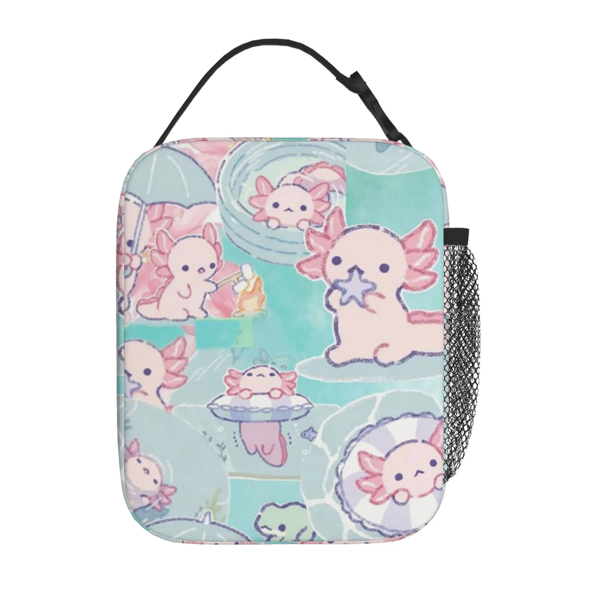 1pc, Cute Axolotls Enjoying Summer Activities Printed Thermal Bag Insulation Tote for Home/Restaurant/Office Use