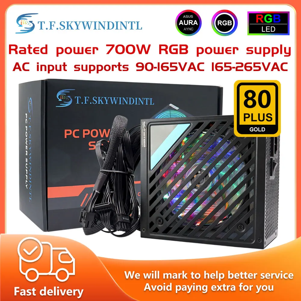 NEW T.F.SKYWINDINTL RGB PC Power Supply Server ATX PSU Rated Real 700W  Source Max 750W 24PIN Gaming Desktop Computer Supply