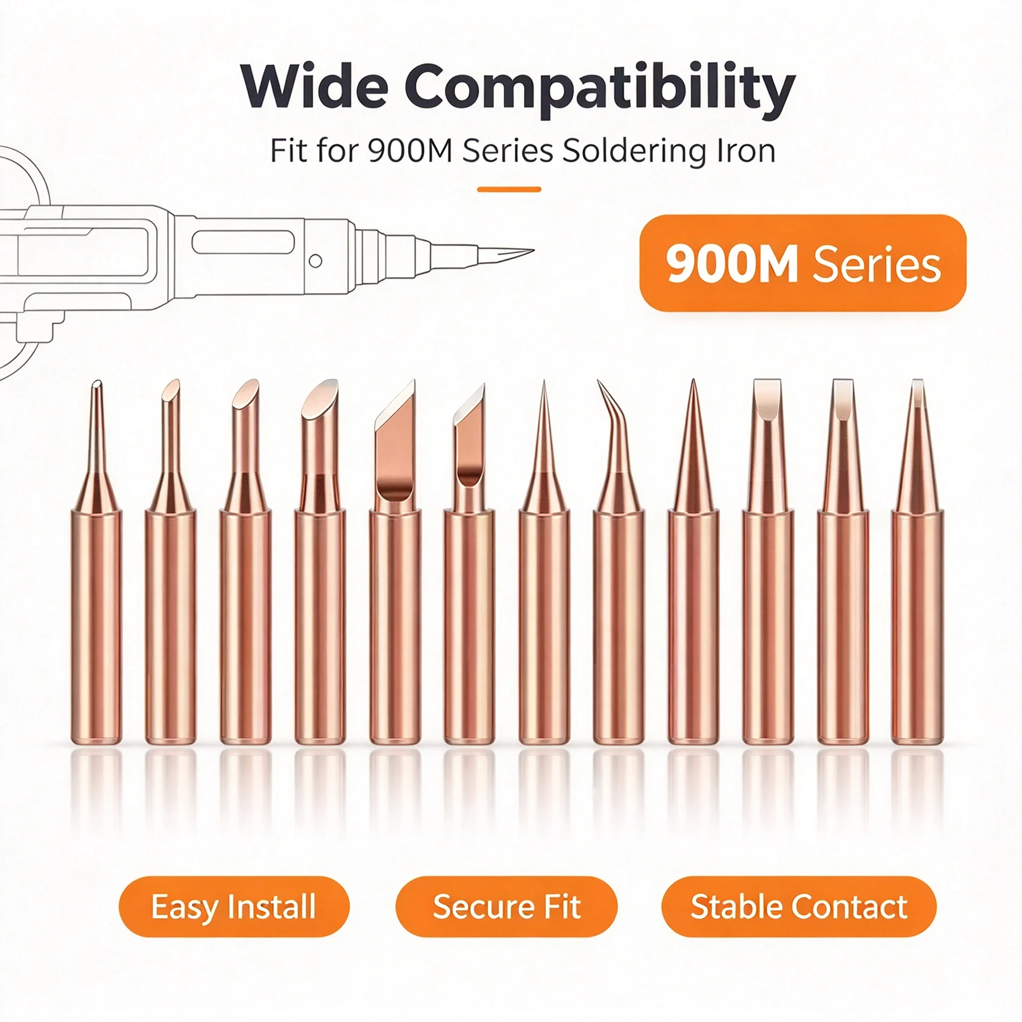 10 Pieces of Copper Plated Iron Soldering Tips 900M Electric Soldering Iron Tips Set with Built-In High-Temperature Welding Tool view 4