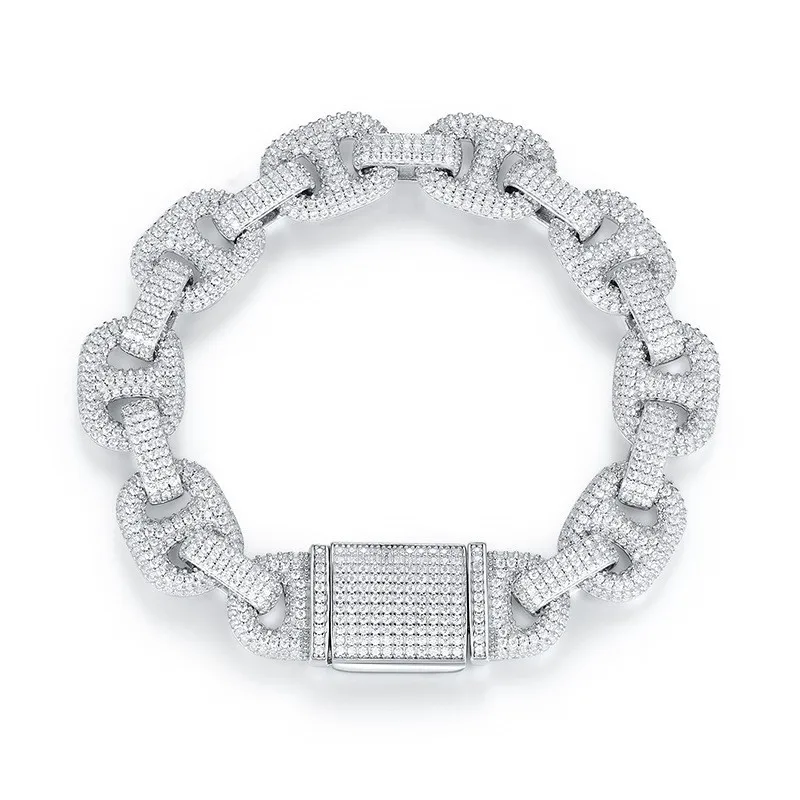 

TikTok live stream S925 sterling silver 1.0mm moissanite diamond men's bracelet, Western hip-hop style Cuban chain