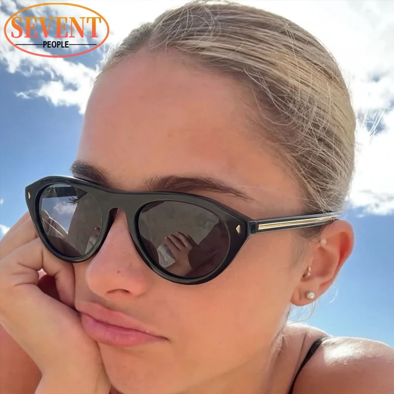

Vintage Cat Eye Sunglasses Women 2026 Luxury Design Gold Rivet Black Thick Frame Eyewear Retro Sun Glasses Trendy Outdoor Shades