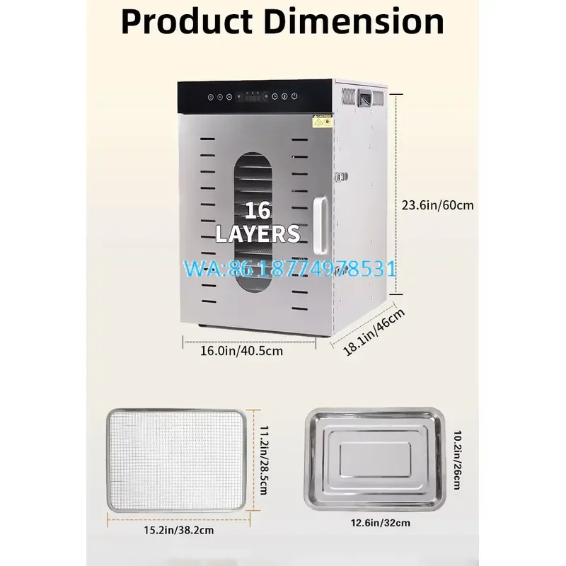 Wmwmnu 16 Layer Tray Stainless Steel Food Dehydrator with 24h Customizable Temperature Control for Home Use