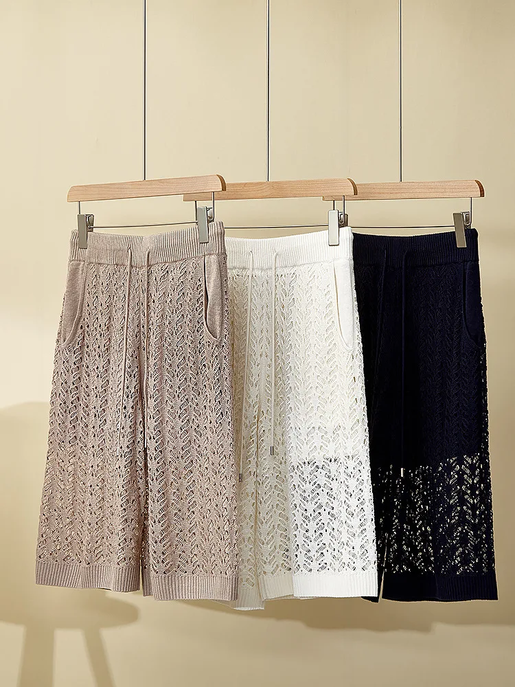 الصيف B * C المرأة الجديدة جوفاء دعوى جولة الرقبة الحرير الكتان قصيرة الأكمام أزياء السراويل غير رسمية قطعتين مجموعة