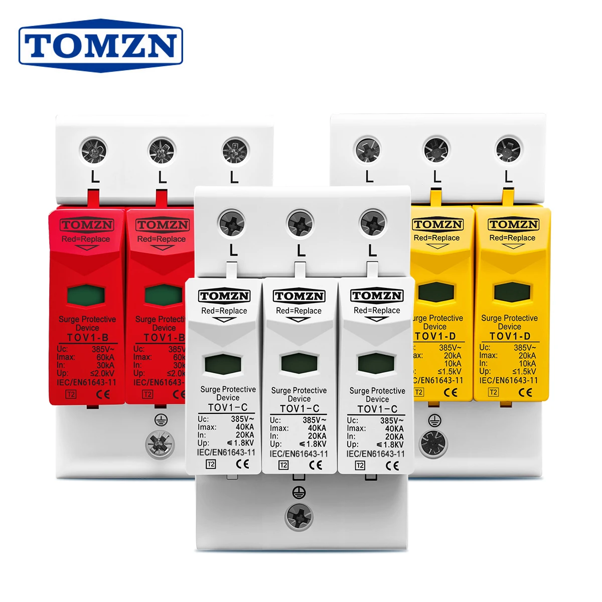 TOMZN AC SPD 3P 10-20KA 20-40KA 30-60KA 275V 385V 420V House Surge Protector Protective Low-voltage  Arrester Device