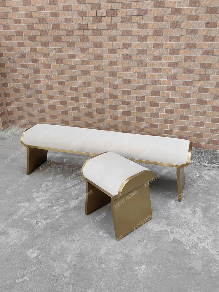 Light luxury bedside stool Modern stainless steel bedroom sofa bench Home door shoe changing stool Creative bedside stool