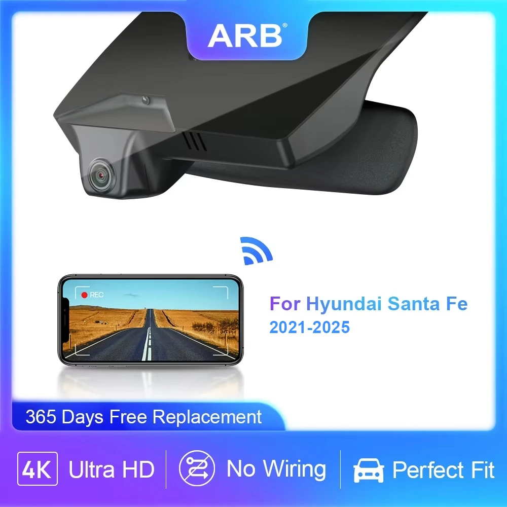 ARB 4K Car Camera for Hyundai Santa Fe 2021-2025, OEM Look Dashcam with WIFI Connection UHD Recording, Night Vision, G-sensor
