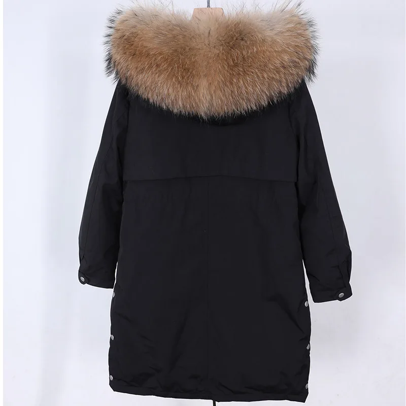 Maomaokong 2022 Real Fur Down Jacket Women Long Coat Warm Outwear Big Fur Collar Luxury Female Clothes Parkas Puffer Jacket