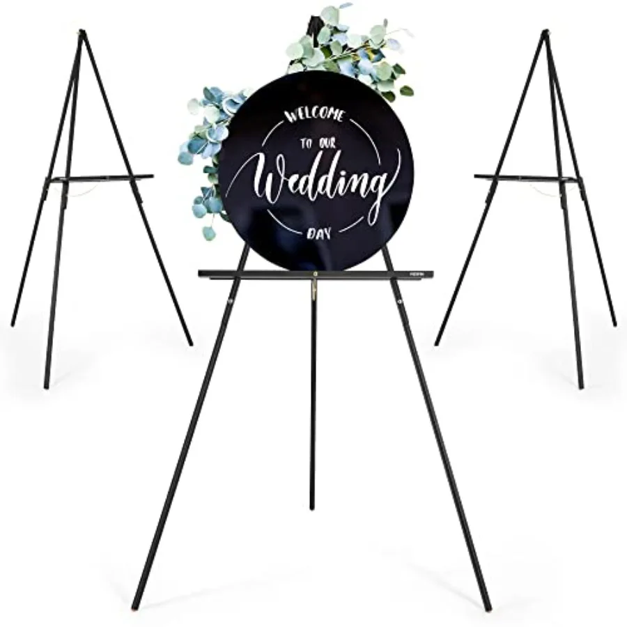 

Набор из 3 черных мольбертов-подставок для свадебных табличек, 63 дюйма, регулируемые деревянные напольные мольберты-треноги с держателем для приветственных табличек