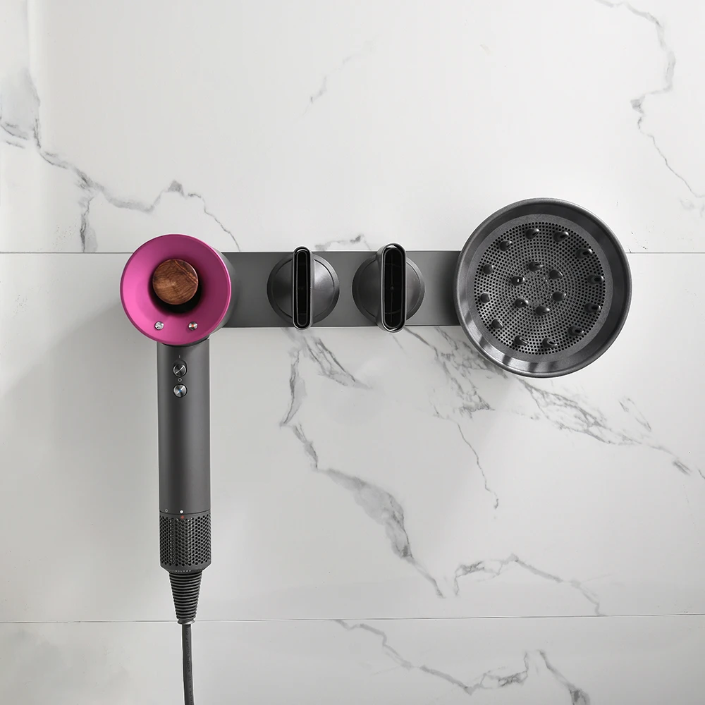 Wall Mount Storage Rack for Dyson Hair Dryer and Nozzle No Punching with Super Glue Stainless Steel Ring Holder Magnet Bracket