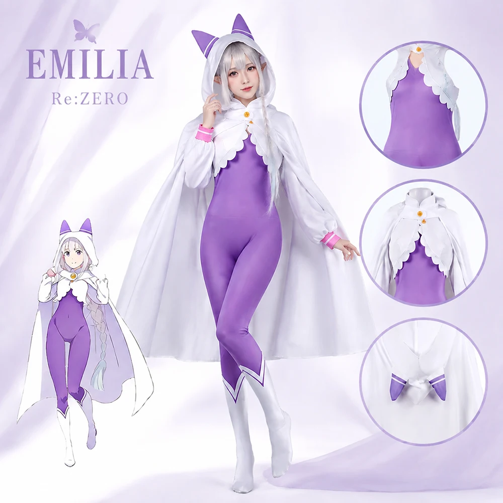 Anime Cosplay Re Zero - Anime Emilia Cosplay Costume Purple Jumpsuit