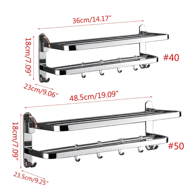 New Stainless Steel Wall Mounted Foldable Bath Towel Rack Holder Storage Shelf