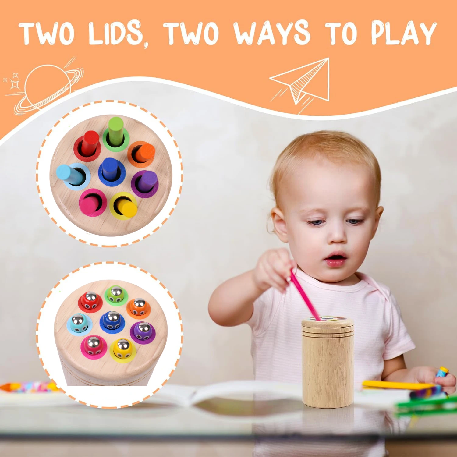 Hölzernes Montessori-Spielzeug für Kleinkinder, Farbsortierung und Angeln, Dual-Gameplay, Feinmotorik-Entwicklungsspiele für Kleinkinder, sensorische Matching-Spiele