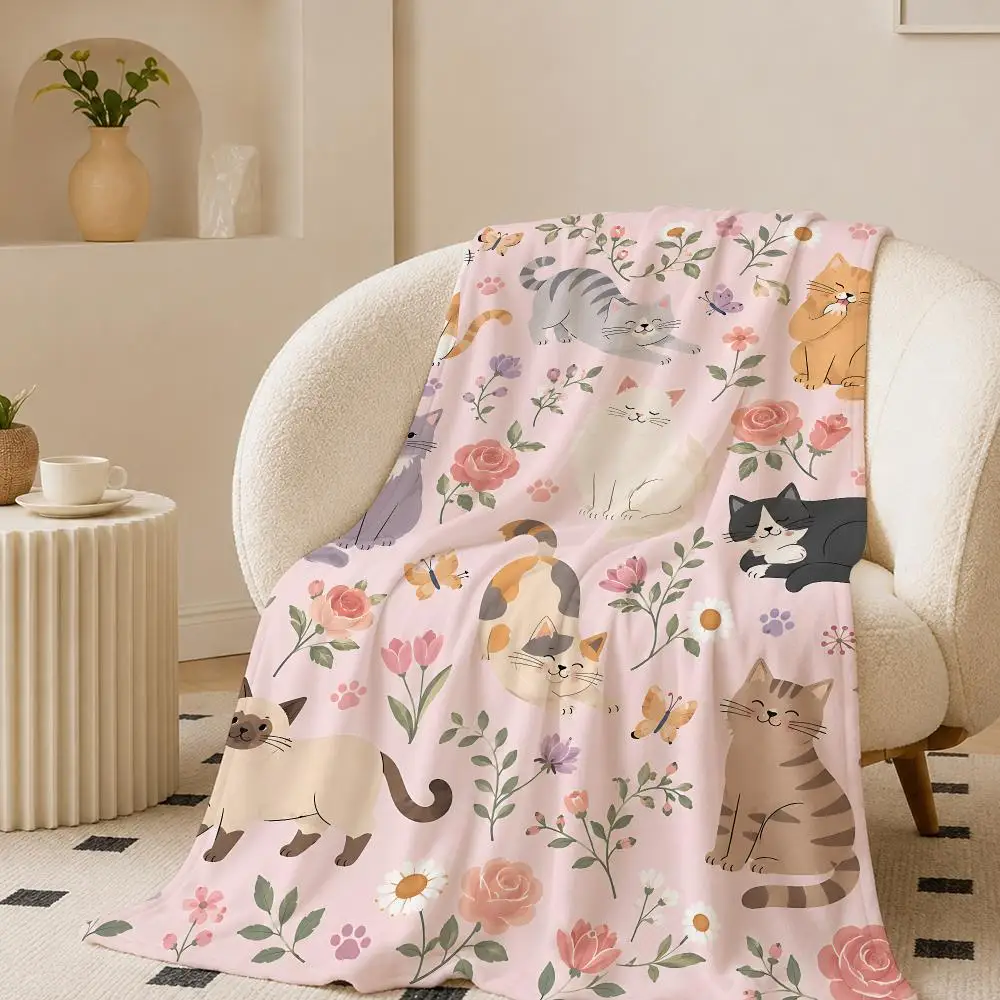 FourSeasonCuteCat Throw 240g flannel blanket, suitable for sofas, beds, offices, exquisite gift blankets