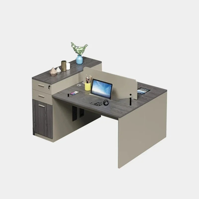 A Office desk and chair combination financial table solid wood leather new high-end computer modern staff table