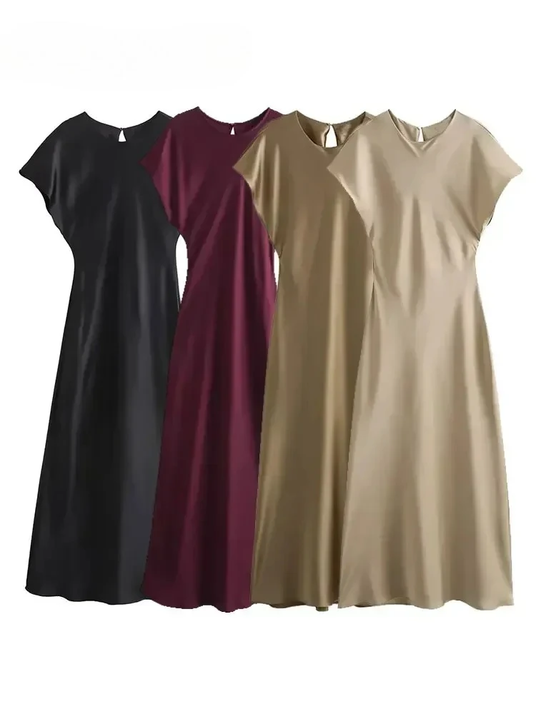 Vestido Midi de satén para mujer, vestidos largos para mujer, vestidos de noche elegantes y elegantes, vestido de fiesta femenino