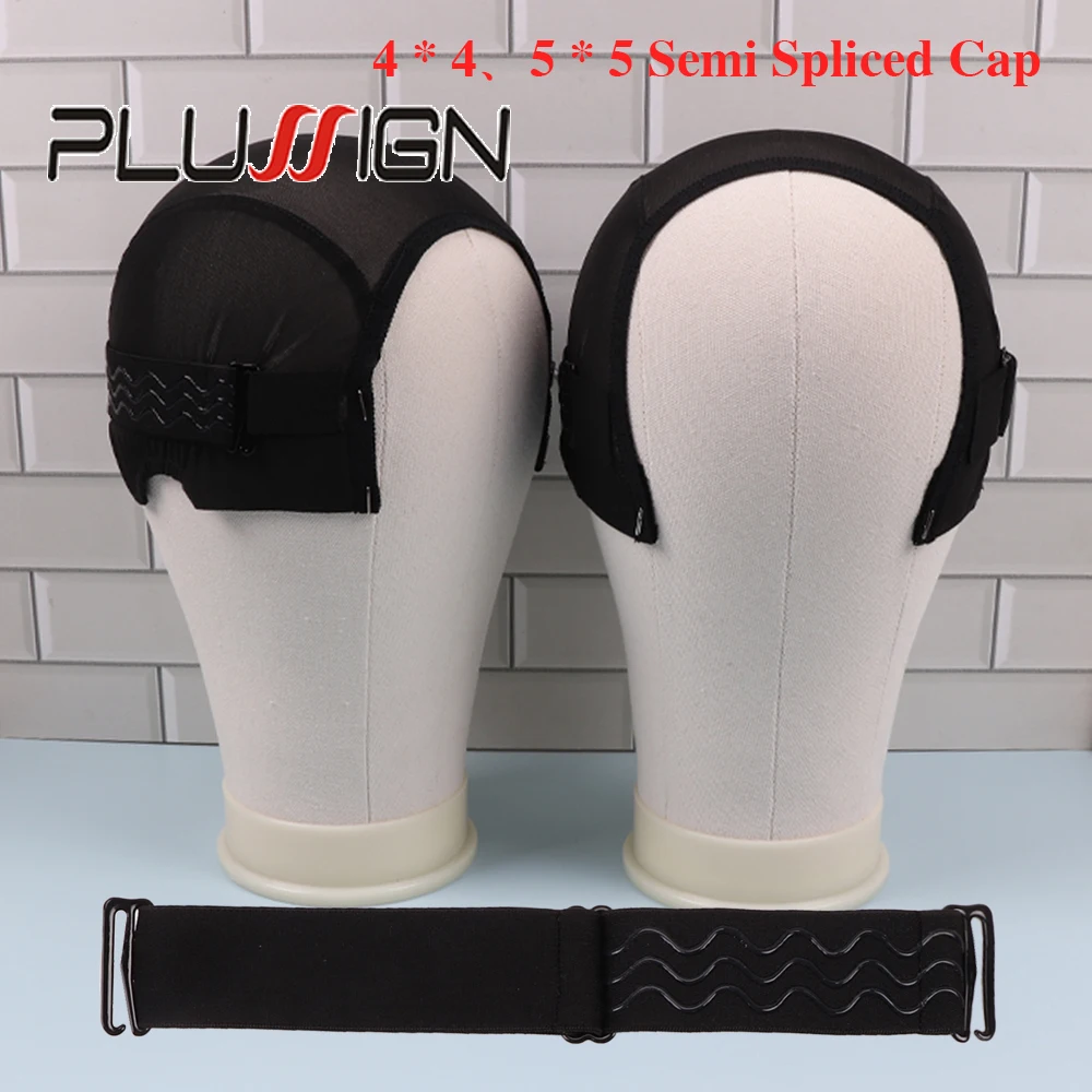 Plussign 4*4/5*5 Half Splicing Wig Caps For Making Wigs 1pcs Wig Cap With Ear Cut Outs Head Band With Silicone Metal Hook