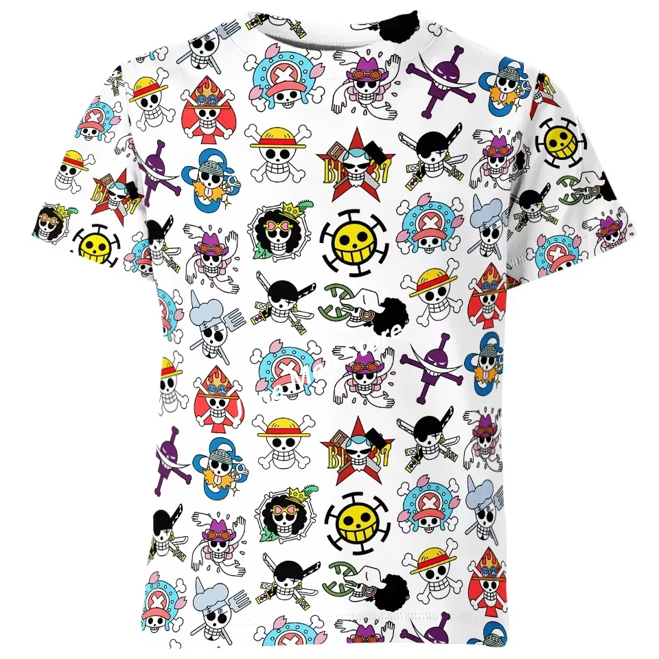 (Uniqlo） New 3D digital Printing Japanese anime One Piece Summer Men's T-shirt children Street Leisure fashion Top Men Clothing