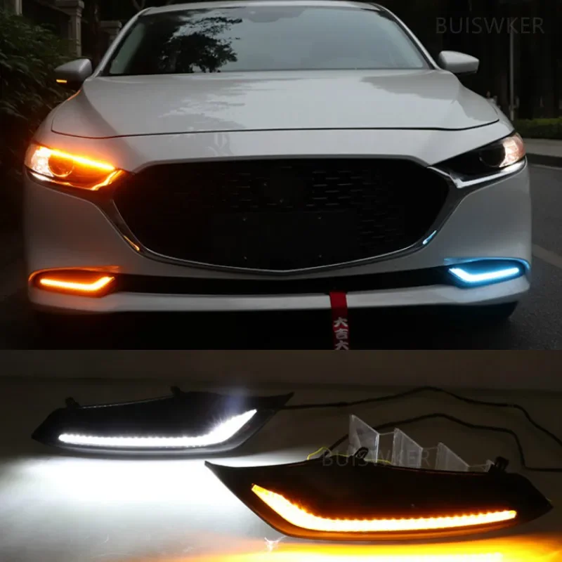 

2Pcs DRL for Mazda 3 Axela 2019 2020 LED car Driving daytime running light fog lamp with flow yellow turn Signal