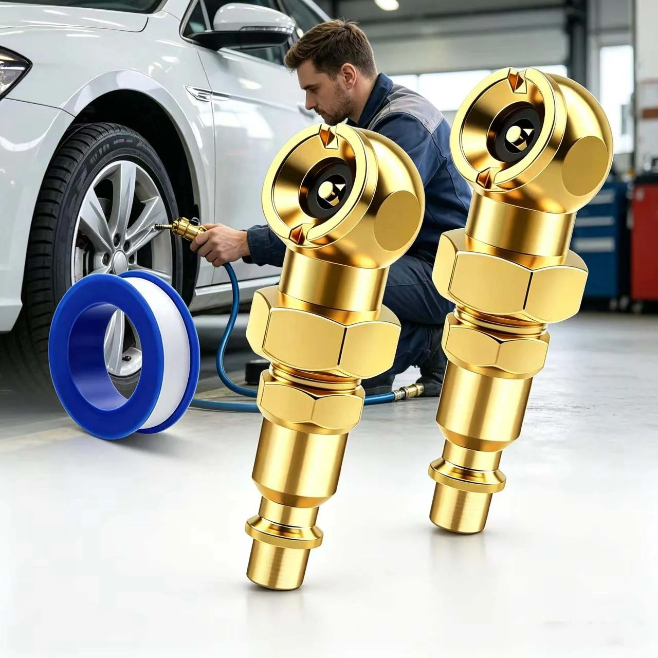 2pcs 1/4 NPT Tire Chuck Nozzle Closed Flow Design with Quick Twist Connector for Air Compressor and Inflation Hose