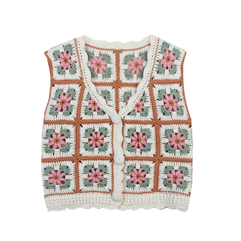 

Вязаный крючком жилет с цветочным узором ручной работы, женский летний новый ретро-стиль, японский, с объемным цветочным узором, милый