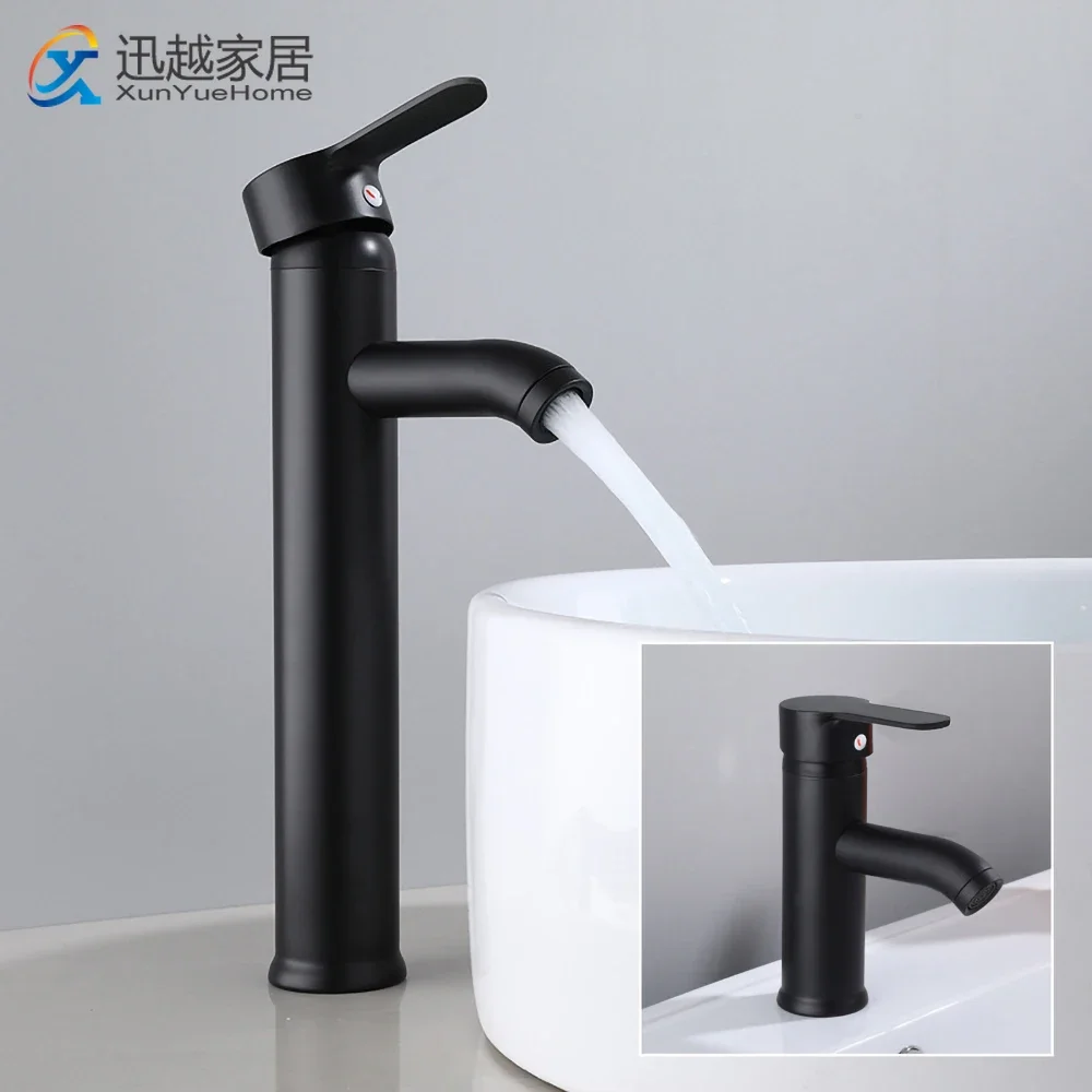 Black Stainless Steel Above Counter Basin Faucet Sink European Antique Bathroom Washbasin Hot Cold Single Hole Round Handle