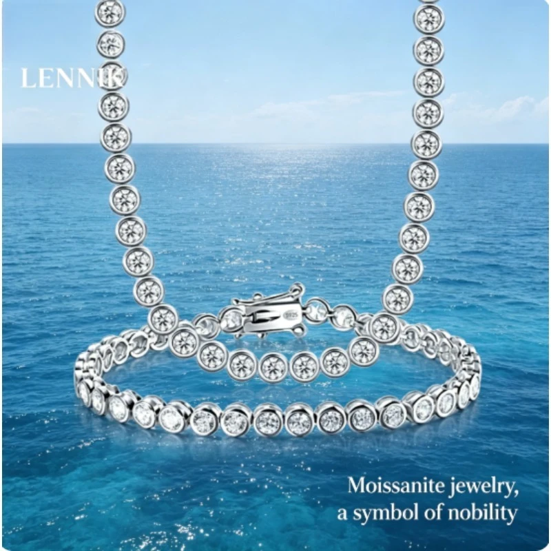 LENNIK Sparkling 2/3mm D Color Full Moissanite Tennis Necklace Ladies S925 Silver Full Diamond Necklace Necklace