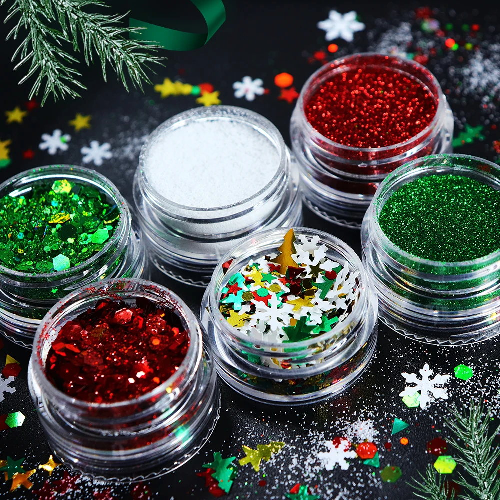 6pcs Resin Filler Christmas Glitter Powder Epoxy Resin Filling Xmas Tree Snowflake Mix Sequin Fall Winter Handcrafts Accessories