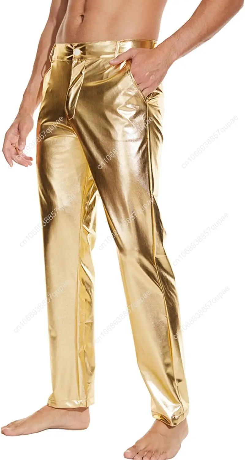 Metallic Glossy Disco Pants Retro Fashion Mens Womens Teens Green Gold White Straight Pants Party Cosplay Stage Harem Pants
