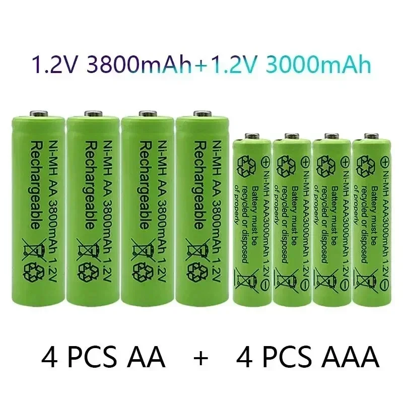 Rechargeable battery 1.2V AA 3800mAh NI-MH+AAA 3000mAh Rechargeable NI-MH 1.2V AAA battery