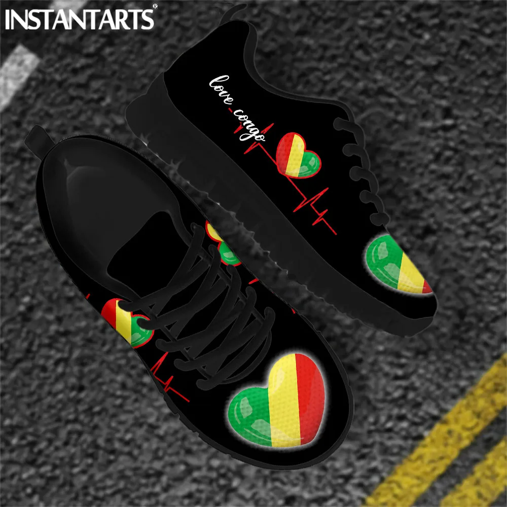 INSTANTARTS Republic of Congo Flag Design Women Lace up Sneakers Fashion Patriotic Printing Flats Shoes for Ladies Zapatos Mujer