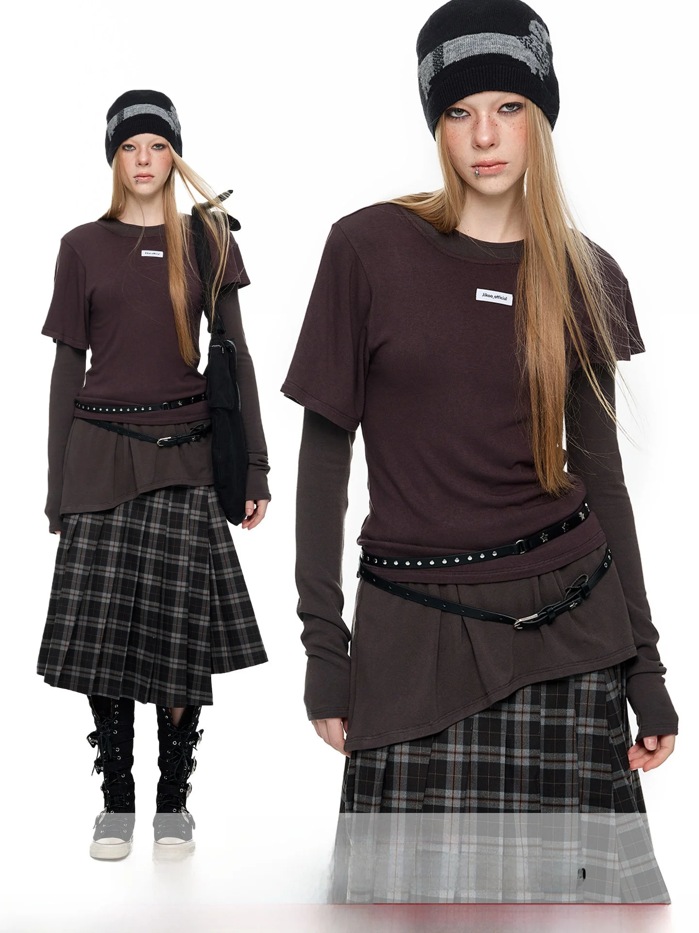 

JIKOO Millennium Dawn Layered T-Shirt Women's Casual Loose Fit Long Sleeve Cotton Blend Top with Crew Neck Print Design